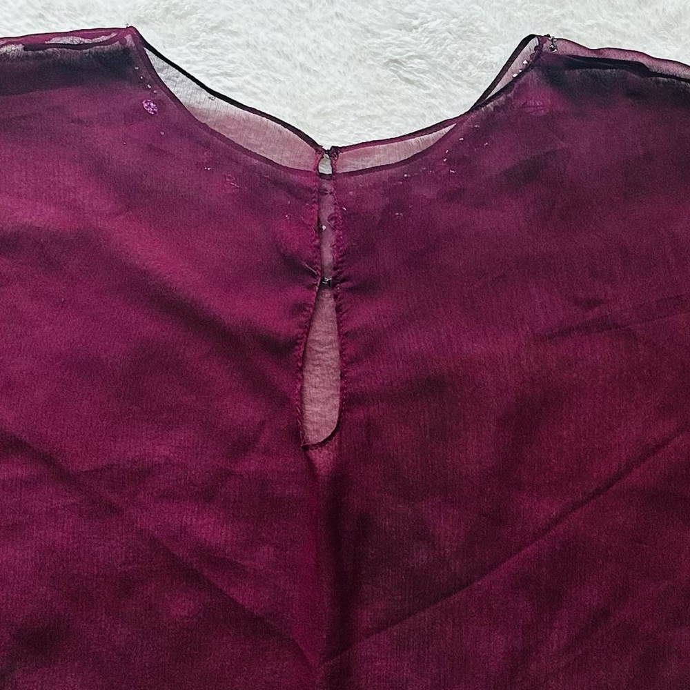 VINTAGE Embellished Sheer Burgundy  Top/Overlay Shawl - Picture 4 of 5